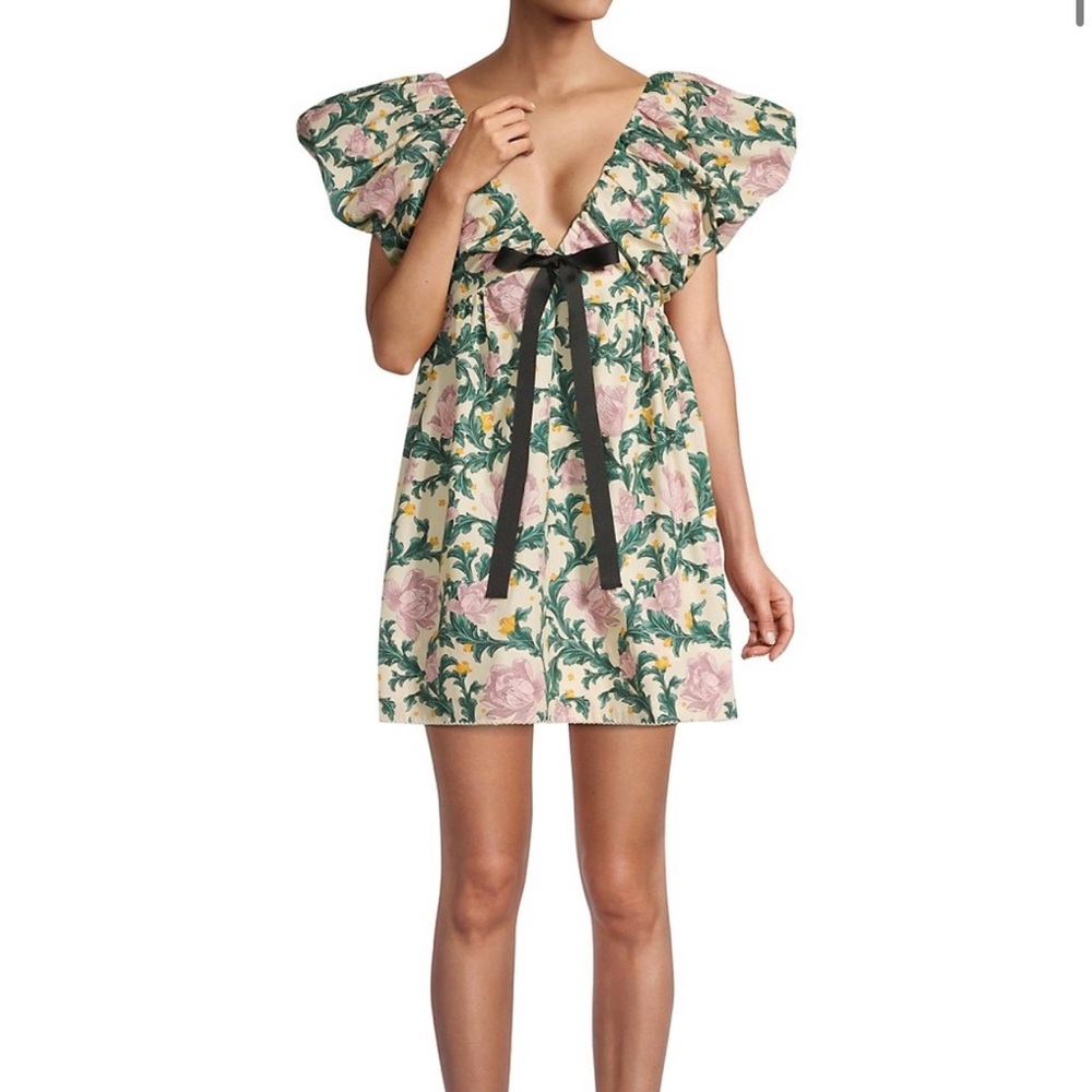 Agua by Agua Bendita NEW Horizonte Puff-Sleeve Mini Babydoll Dress RSP $450